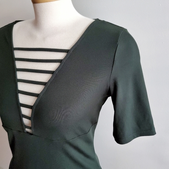 H&M Short Sleeve Top Open Front Green Size M - Picture 2 of 6